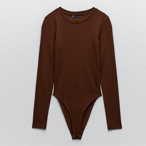 Zara Tops Zara Brown Bodysuit Longsleeve Poshmark